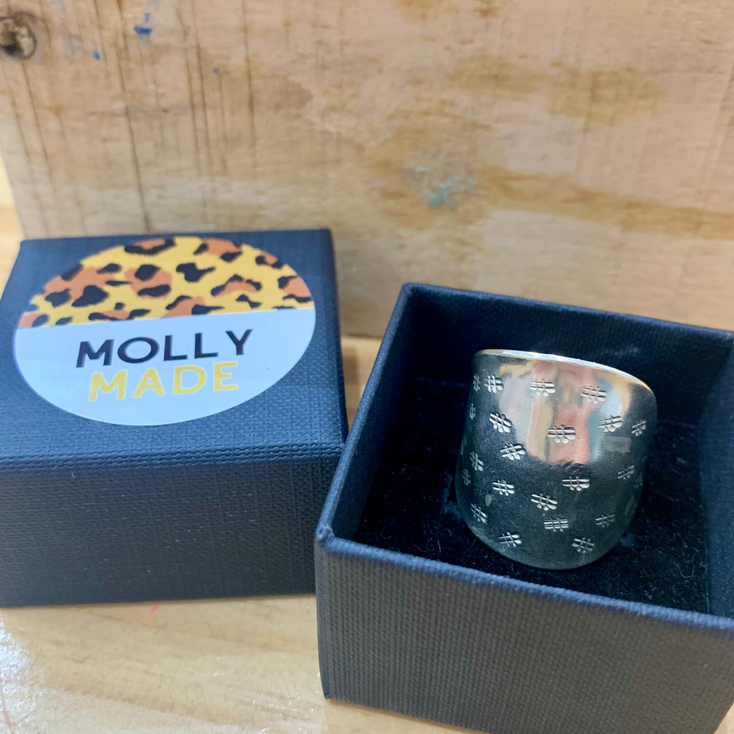 MOLLY MADE- Hand stamped Saddle Ring #1- Hashtags