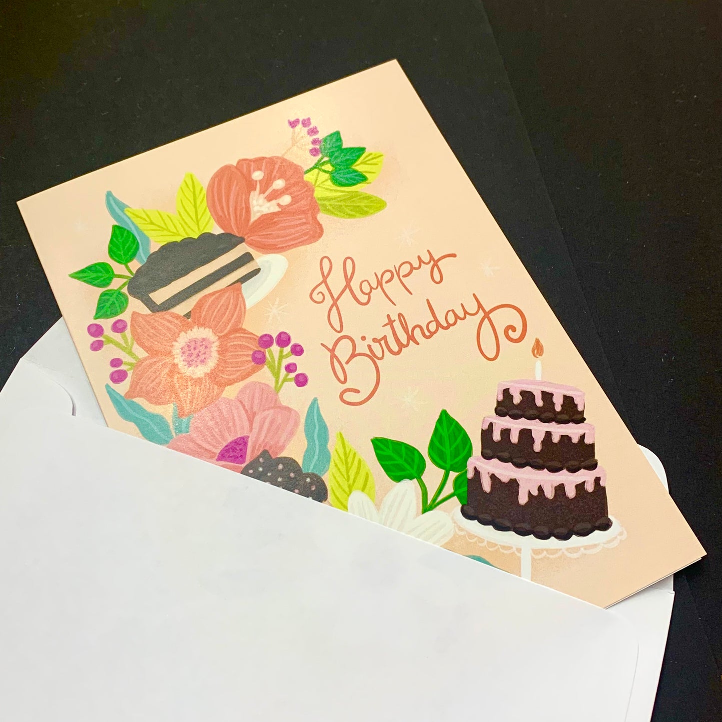 NUOVO - "HAPPY BIRTHDAY" FLOWERS & CAKE GREETING CARD