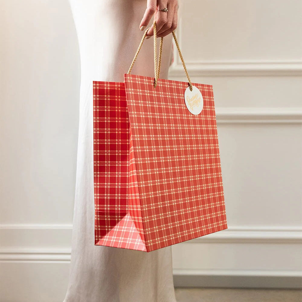 BESPOKE LETTERPRESS - "Red Check" Large Gift Bag