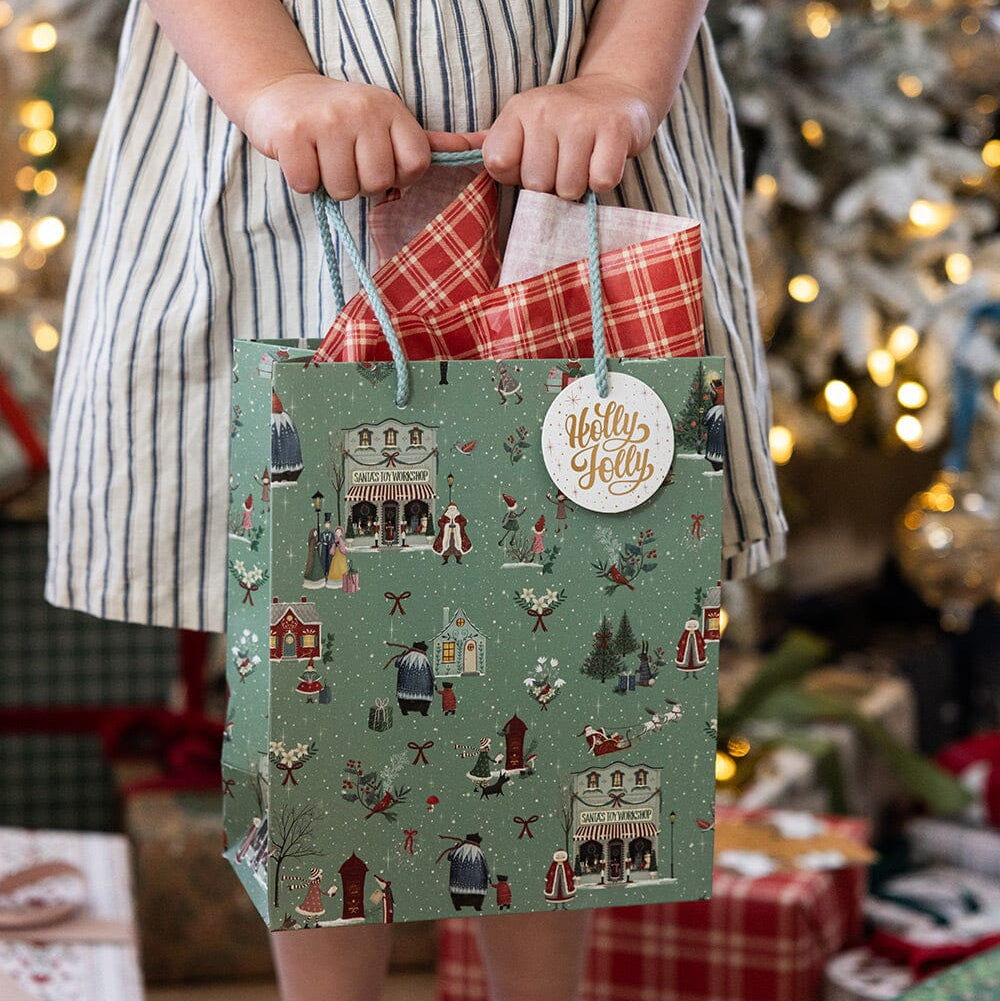 BESPOKE LETTERPRESS - "Santas Toy Workshop" Medium Christmas Gift Bag