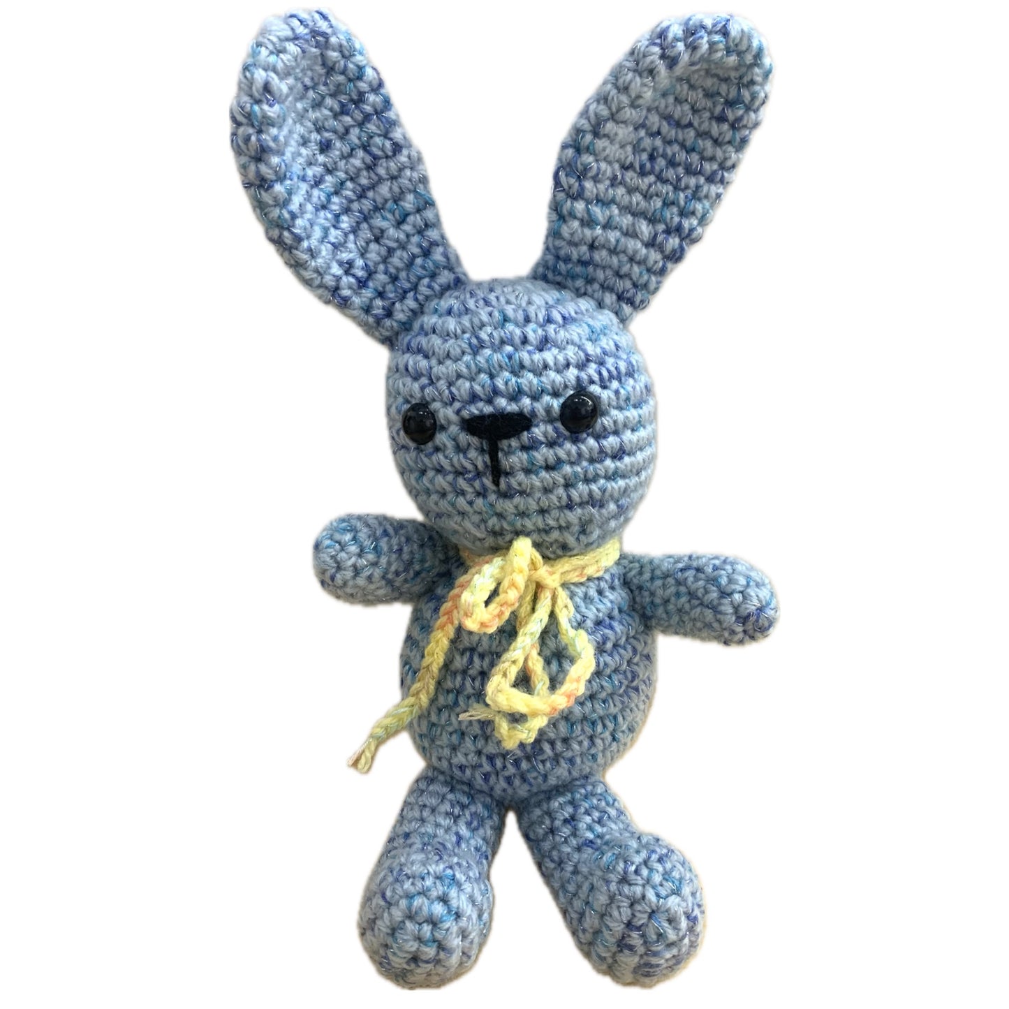 BEAKNITS- Pastel Blue Sitting Bunny with Yellow Bow