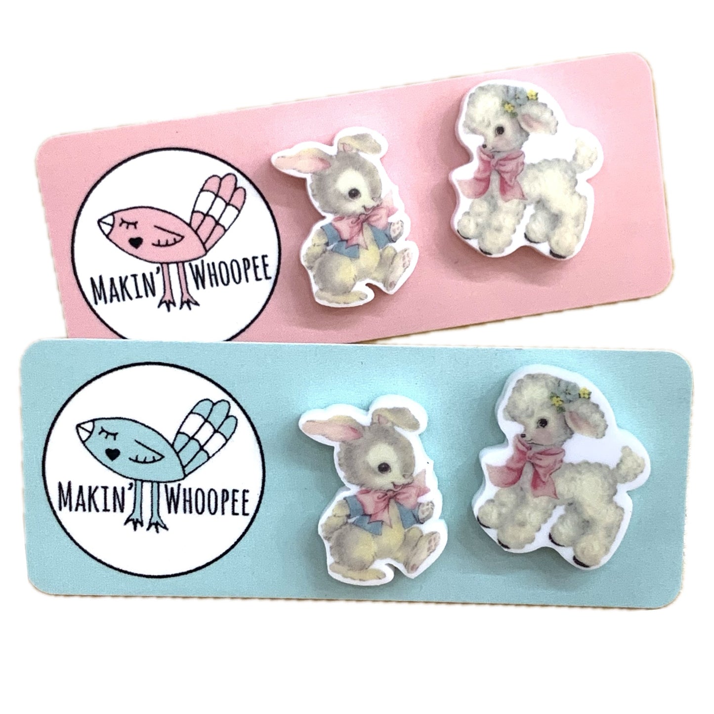 MAKIN' WHOOPEE VINTAGE EASTER STUDS - Bunny & Lamb