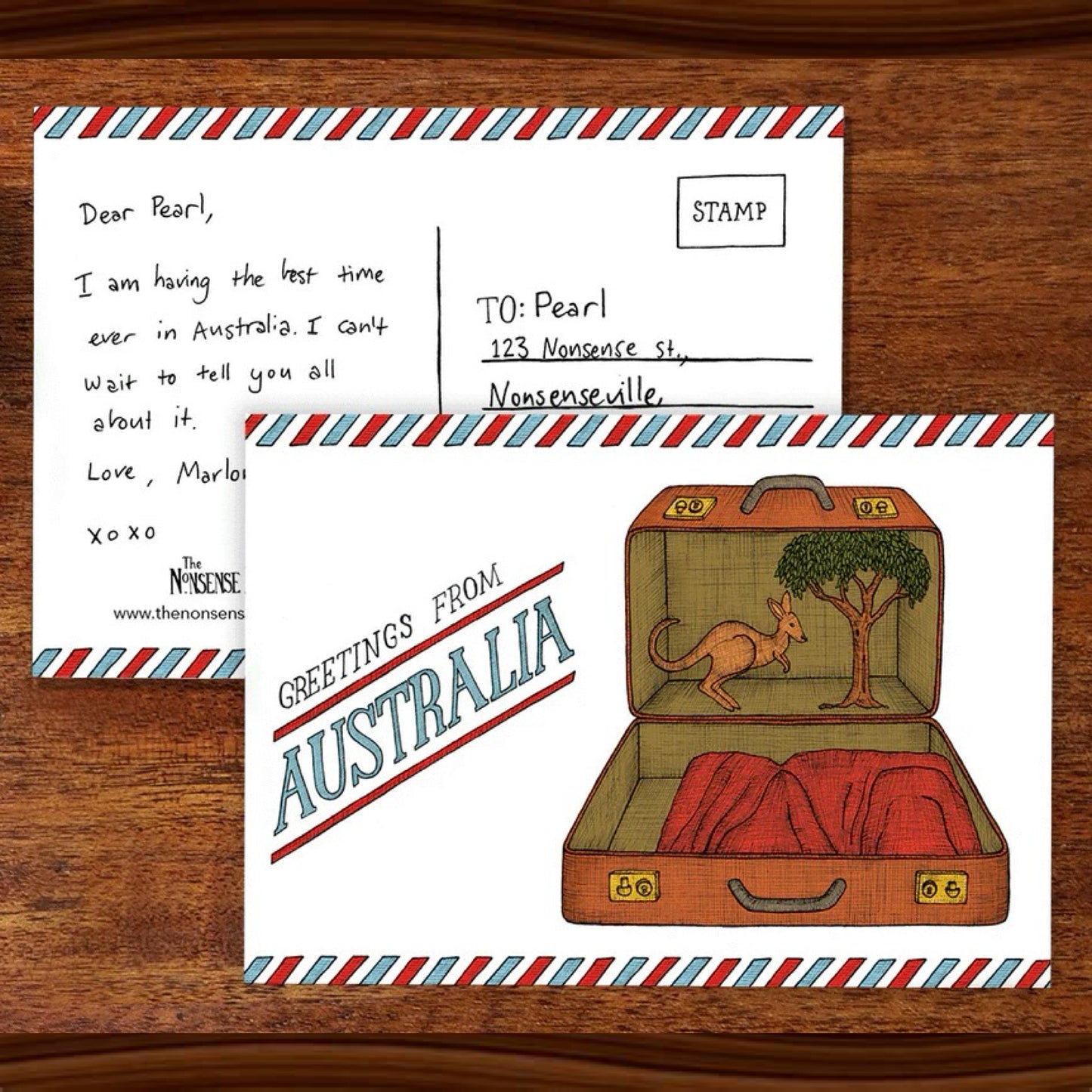 The Nonsense Maker- Kangaroo Suitcase Postcard