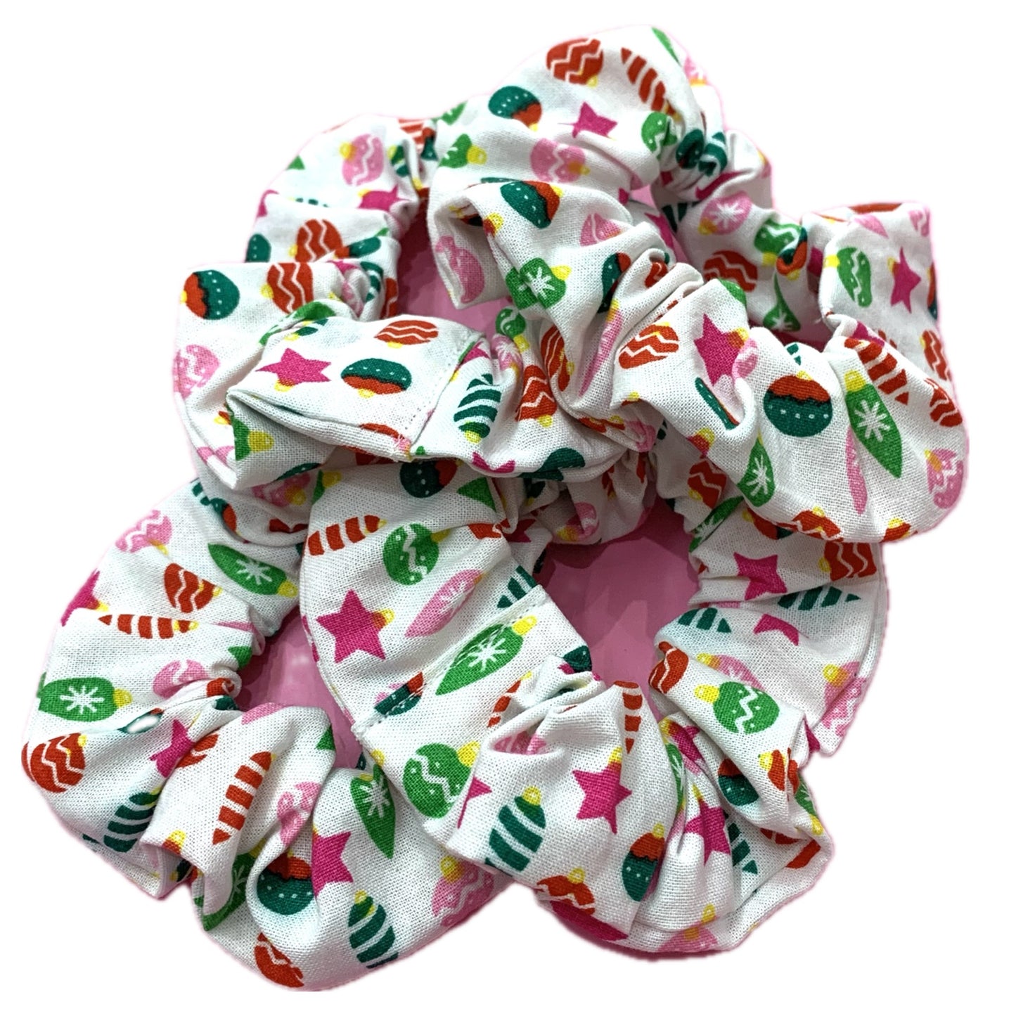 MAKIN' WHOOPEE - Regular "Bright Baubles- White" Christmas Scrunchies