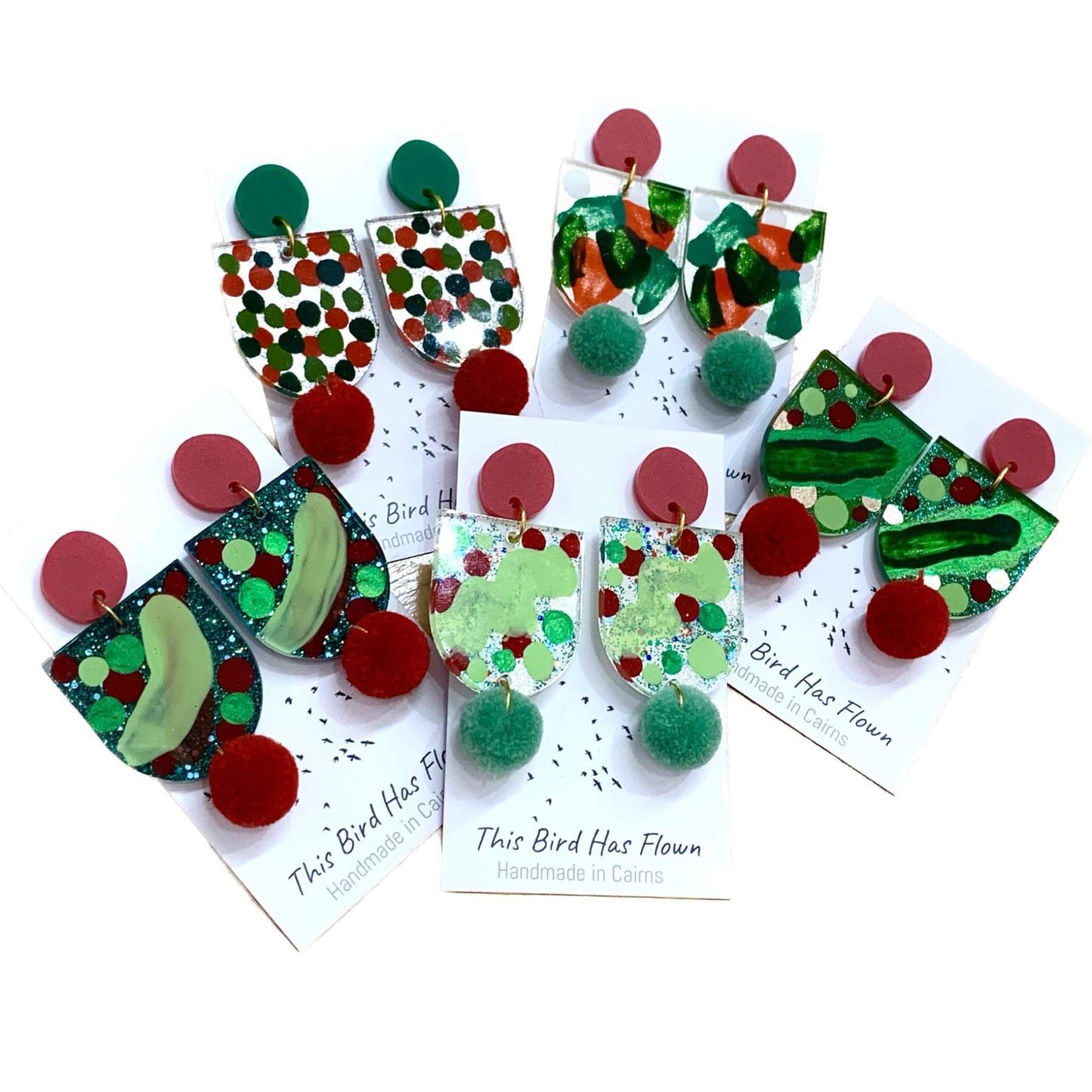 THIS BIRD HAS FLOWN- Funky Christmas Earrings- Arch/Pom Pom #5