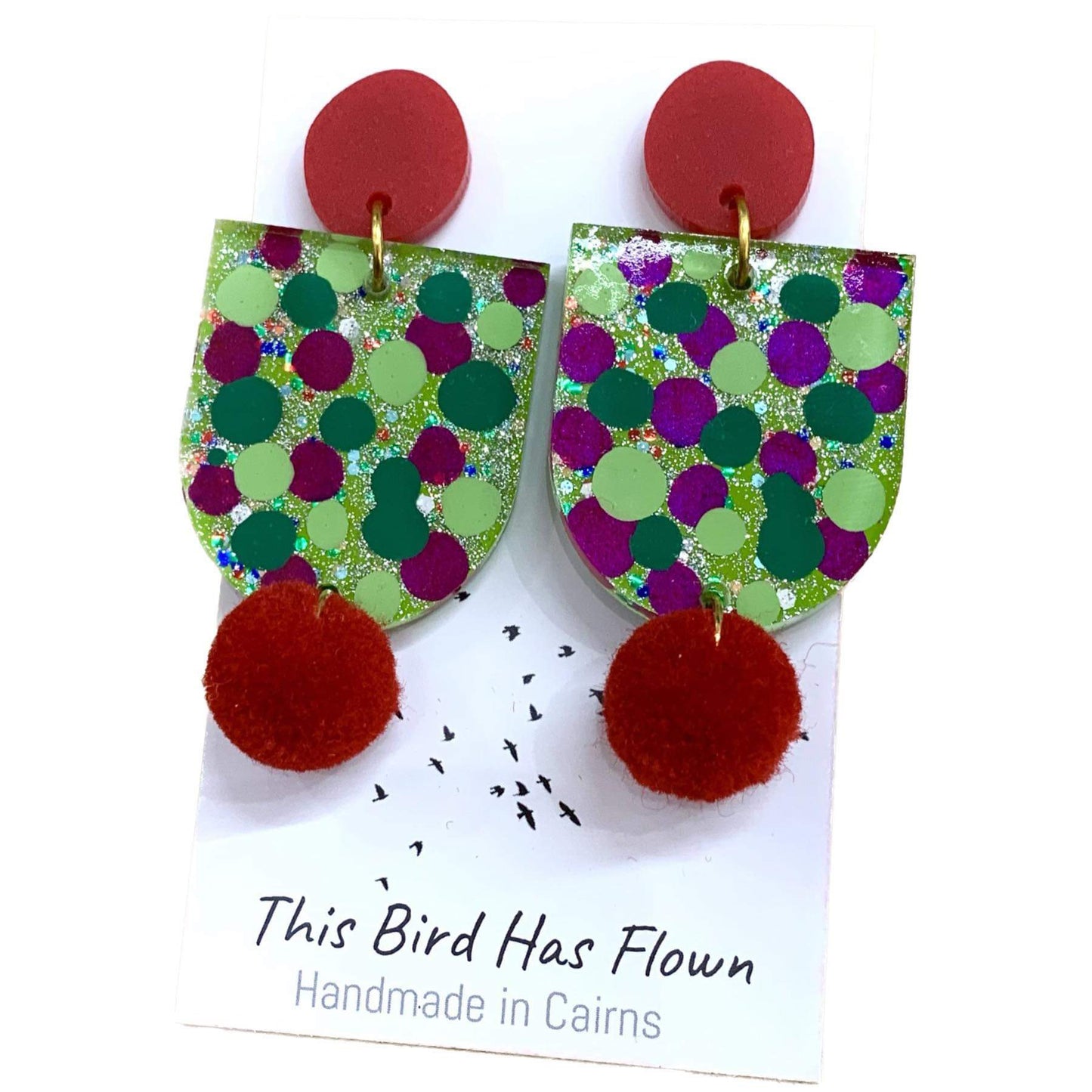 THIS BIRD HAS FLOWN- Funky Christmas Earrings- Arch/Pom Pom #8