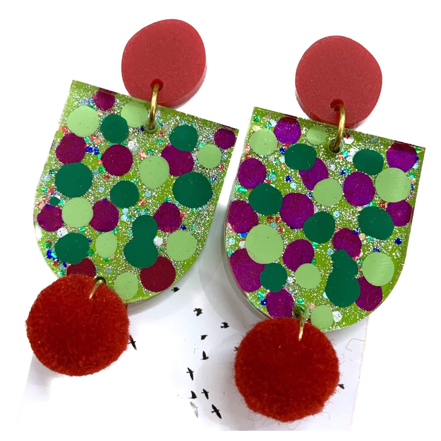 THIS BIRD HAS FLOWN- Funky Christmas Earrings- Arch/Pom Pom #8