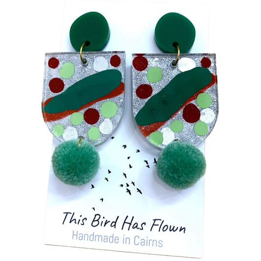 THIS BIRD HAS FLOWN- Funky Christmas Earrings- Arch/Pom Pom #7