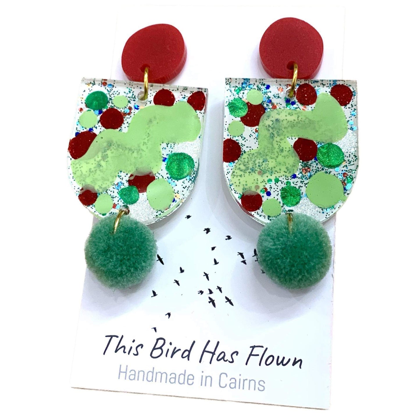 THIS BIRD HAS FLOWN- Funky Christmas Earrings- Arch/Pom Pom #6