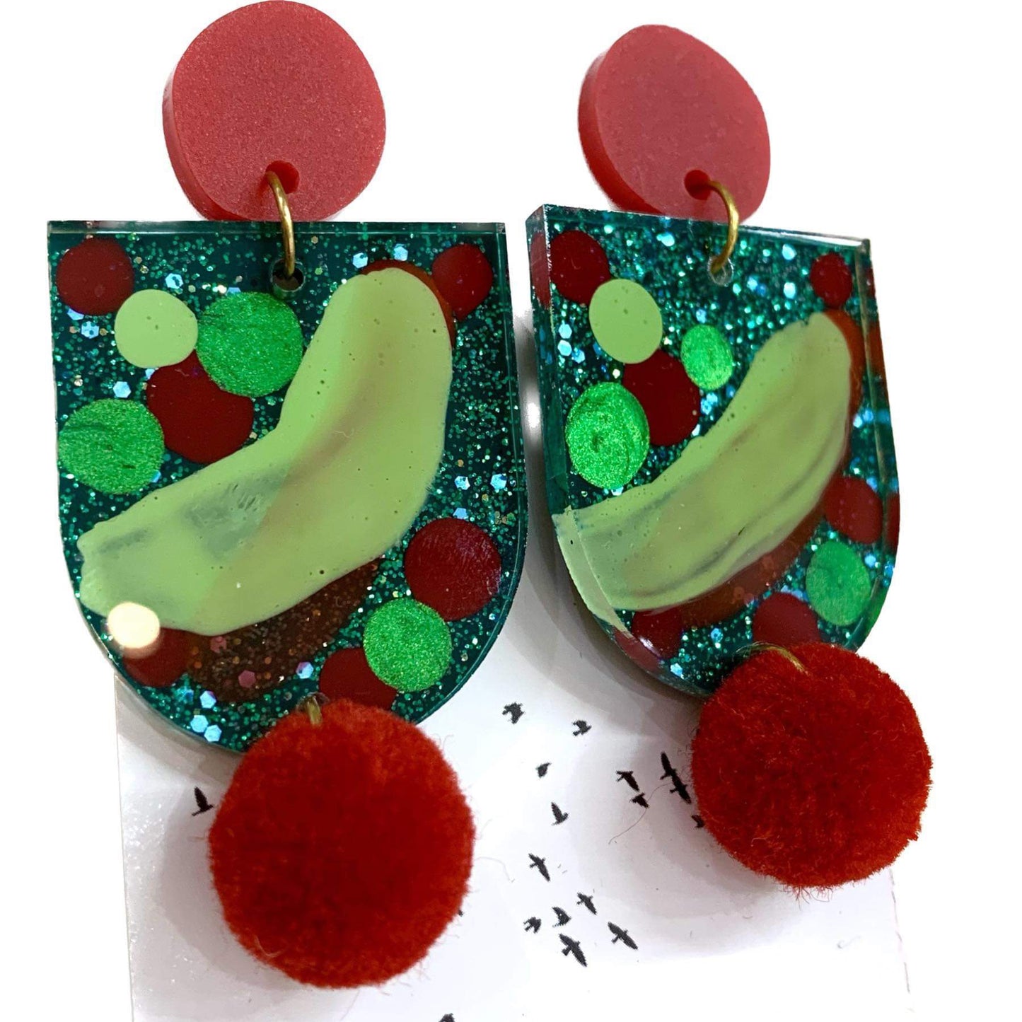 THIS BIRD HAS FLOWN- Funky Christmas Earrings- Arch/Pom Pom #5