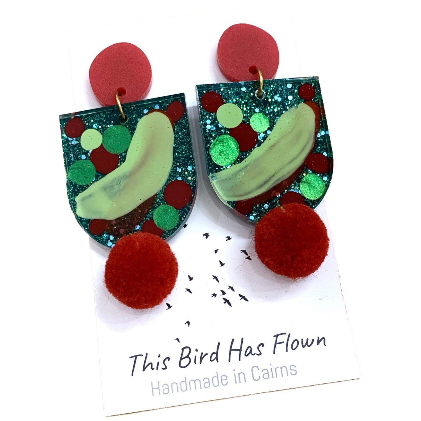 THIS BIRD HAS FLOWN- Funky Christmas Earrings- Arch/Pom Pom #5