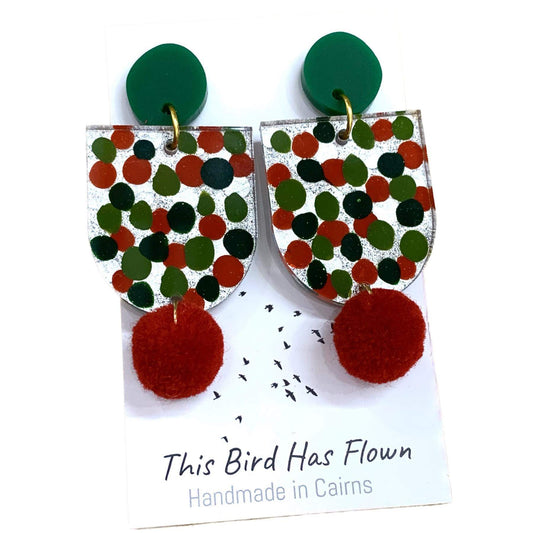 THIS BIRD HAS FLOWN- Funky Christmas Earrings- Arch/Pom Pom #4