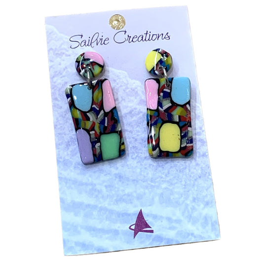 Sailvie Creations - Rectangle Colourful Stud Top Dangle Earrings