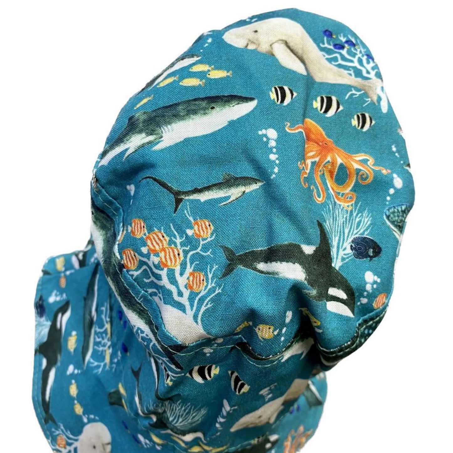 Teacups n Quilts- Whale Sharks, Dugongs & Octopi Fabric Hat - Kids Size Small