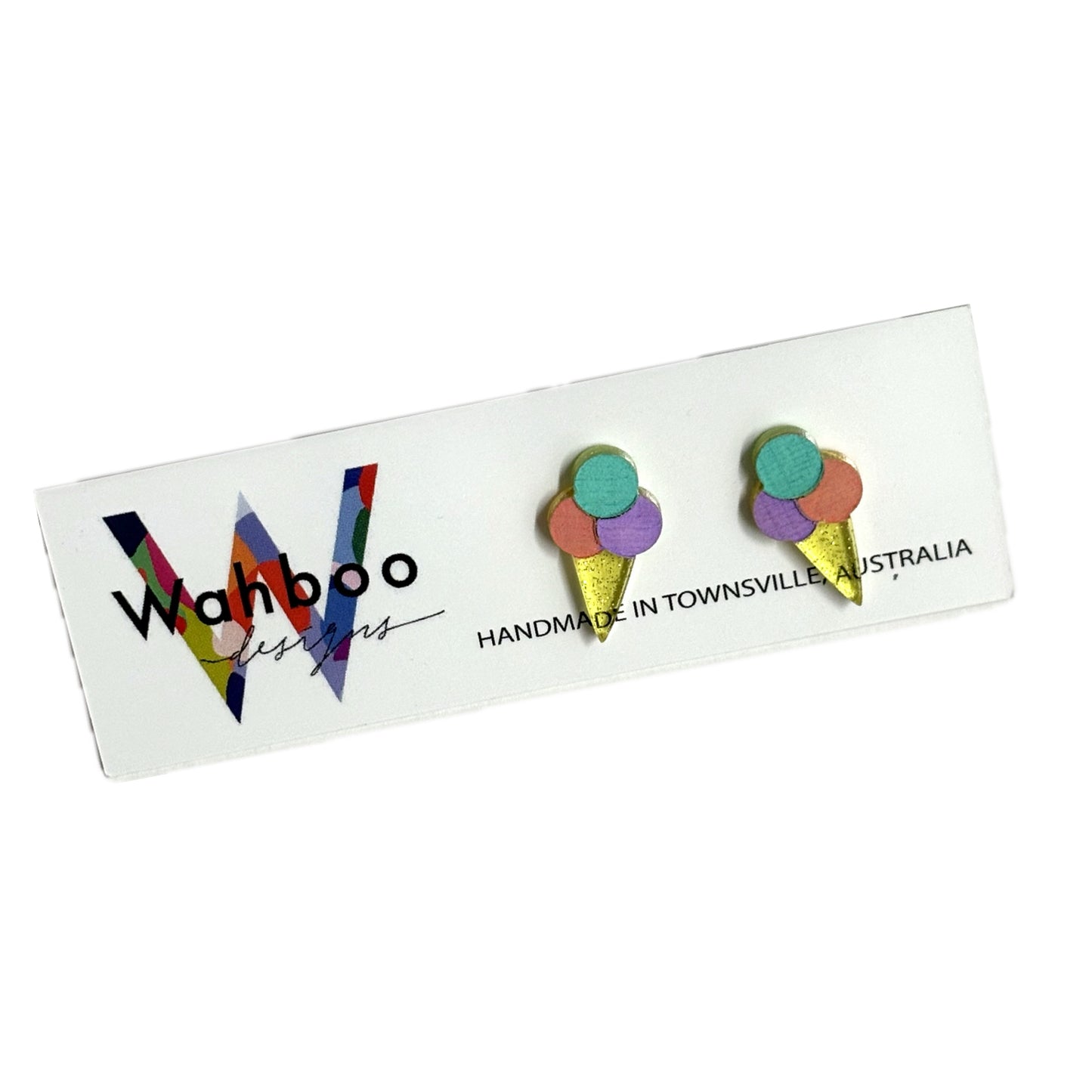 WAHBOO- Ice Cream Cone Stud Earrings - peach, green, purple