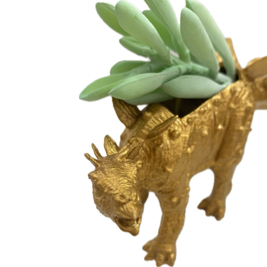 MAKIN' WHOOPEE -  Dino Planters- Gold Stegosaurus