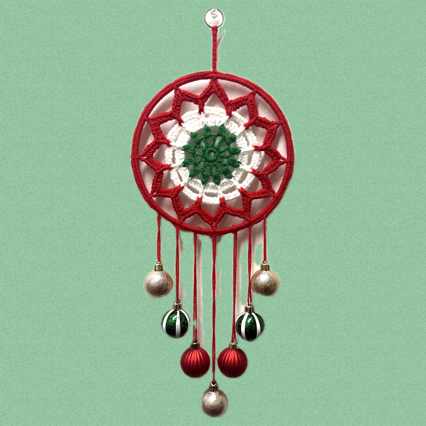 BEAKNITS- CROCHETED CHRISTMAS DREAM CATCHER WALL HANGING #3
