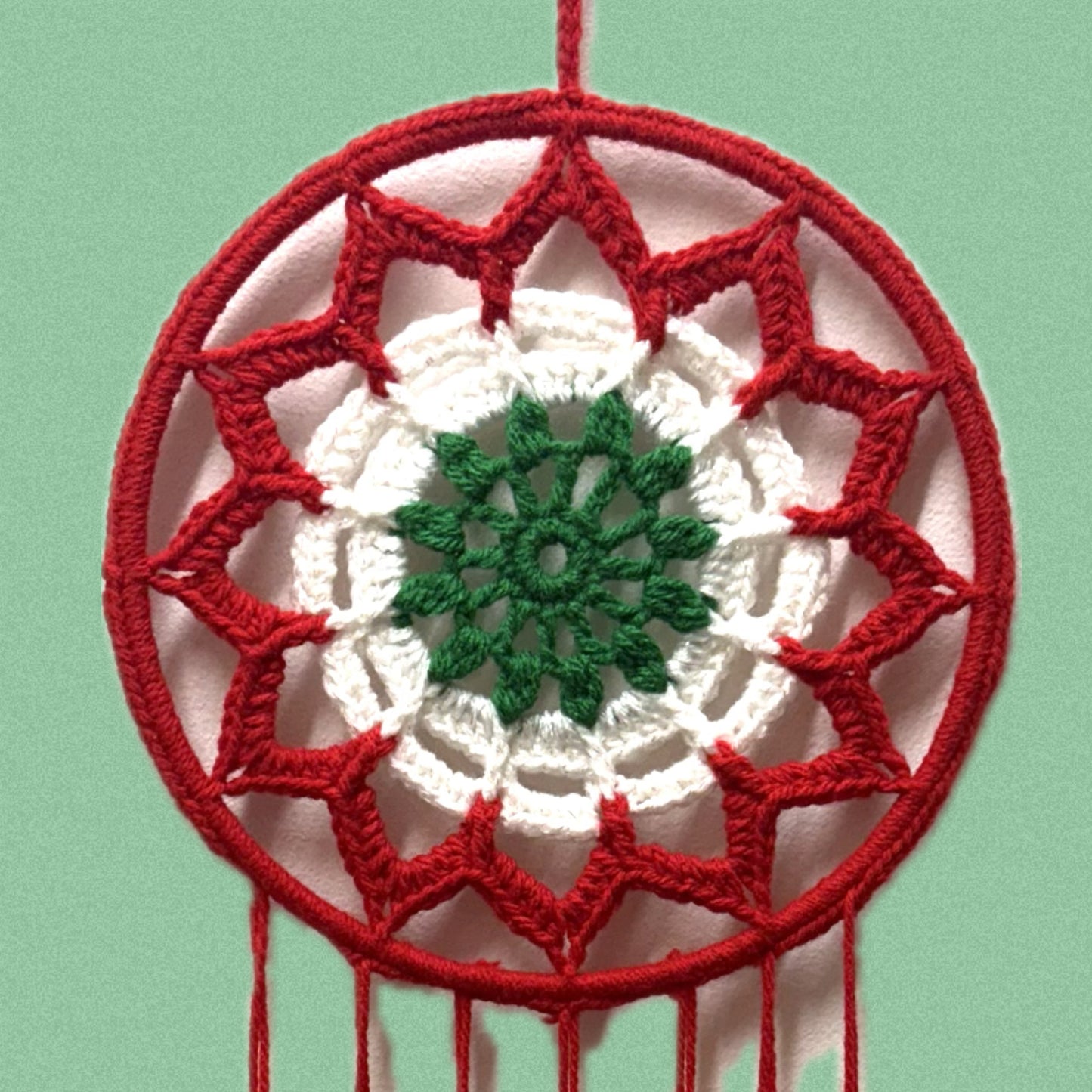 BEAKNITS- CROCHETED CHRISTMAS DREAM CATCHER WALL HANGING #3