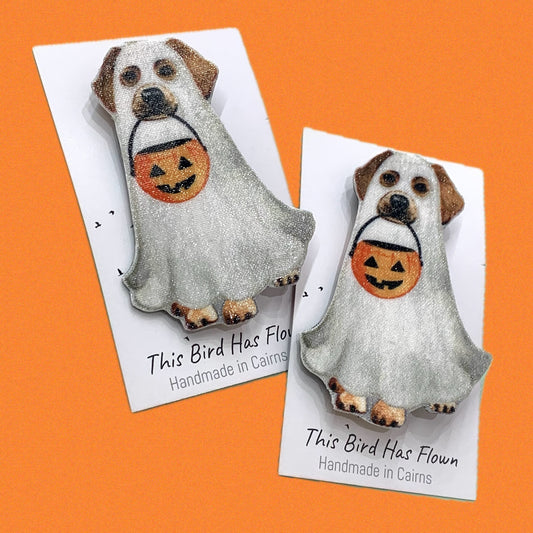 MAKIN' WHOOPEE - Pumpkin Paws- Fabric Remnant Halloween Dog Brooch