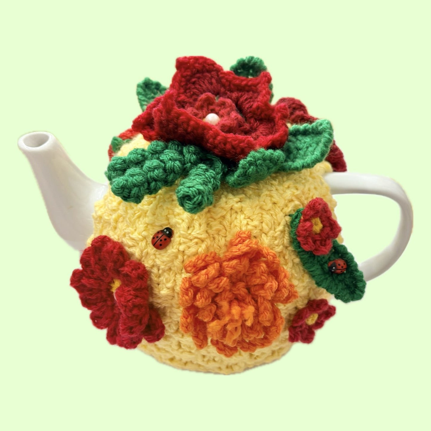BEAKNITS- CROCHET TEA COSY - SUNSHINE AND FLOWERS