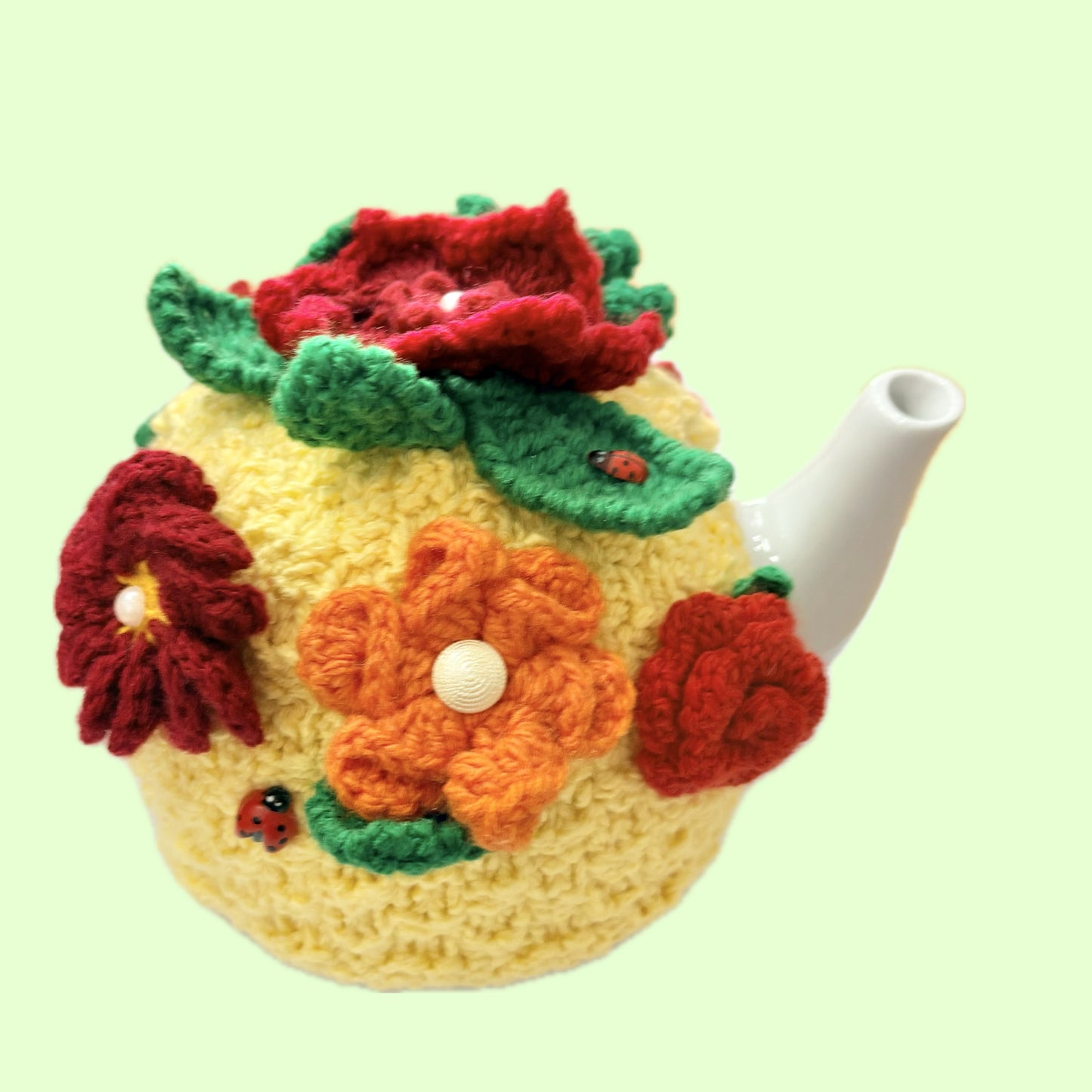 BEAKNITS- CROCHET TEA COSY - SUNSHINE AND FLOWERS