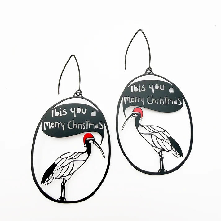 DENZ & CO- Ibis You a Merry Christmas earrings in Black, White and Red - DANGLE EARRINGS