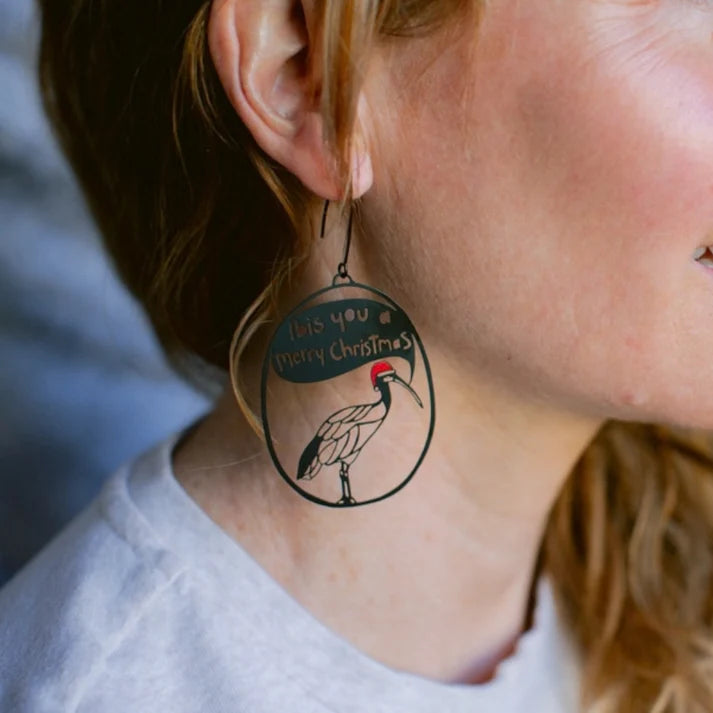 DENZ & CO- Ibis You a Merry Christmas earrings in Black, White and Red - DANGLE EARRINGS
