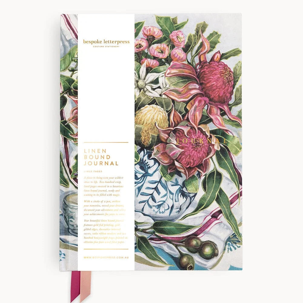 BESPOKE LETTERPRESS - Linen Bound Journal Lined - Waratah in Blue