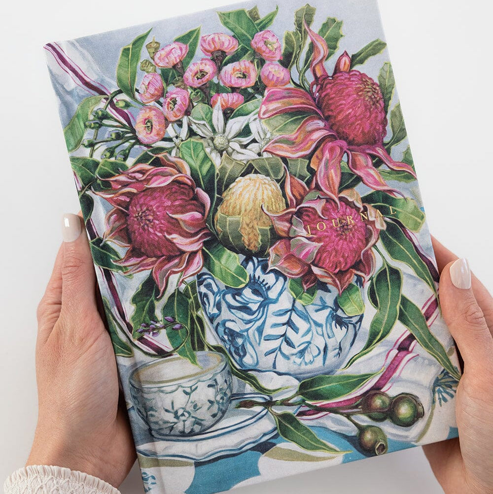 BESPOKE LETTERPRESS - Linen Bound Journal Lined - Waratah in Blue
