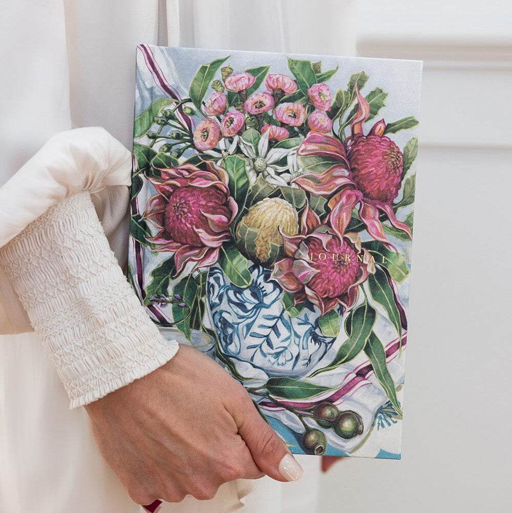 BESPOKE LETTERPRESS - Linen Bound Journal Lined - Waratah in Blue