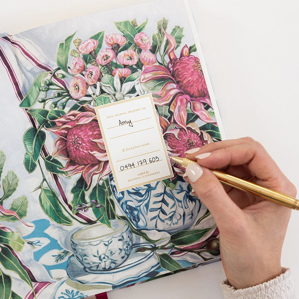 BESPOKE LETTERPRESS - Linen Bound Journal Lined - Waratah in Blue