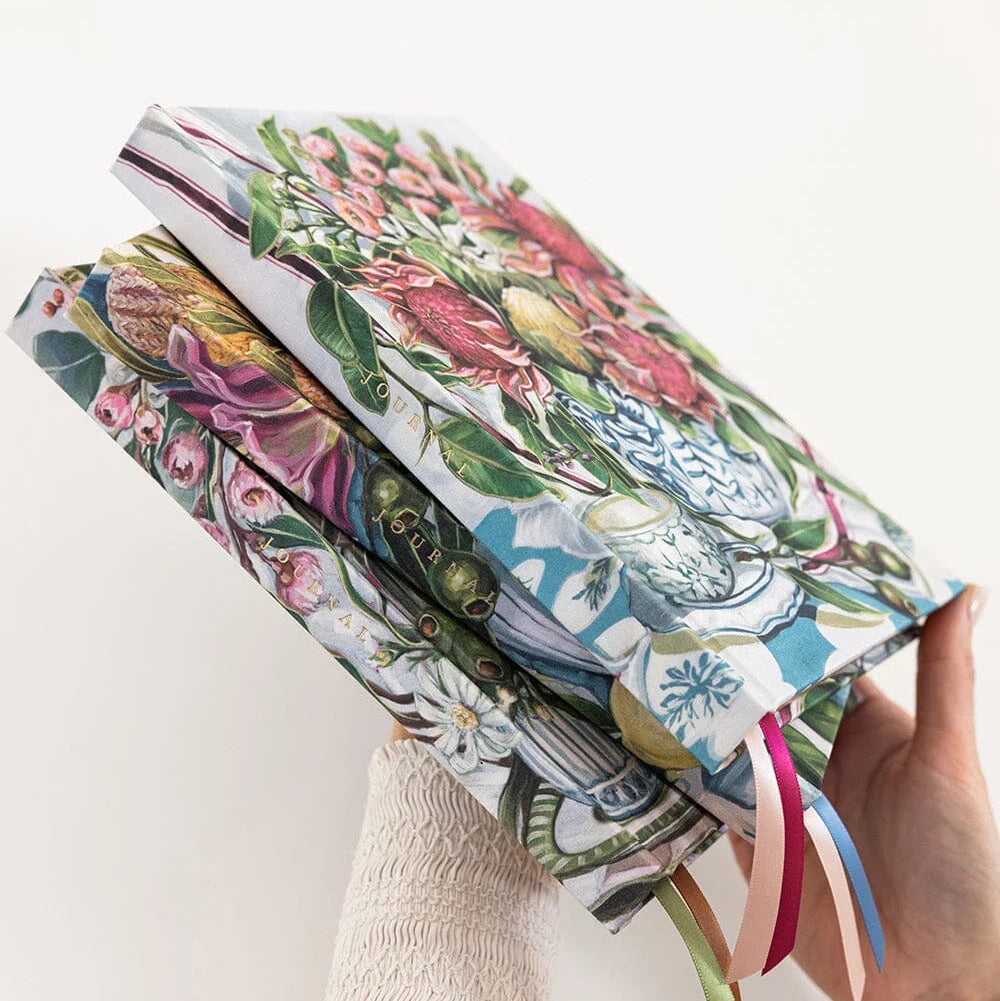 BESPOKE LETTERPRESS - Linen Bound Journal Lined - Waratah in Blue