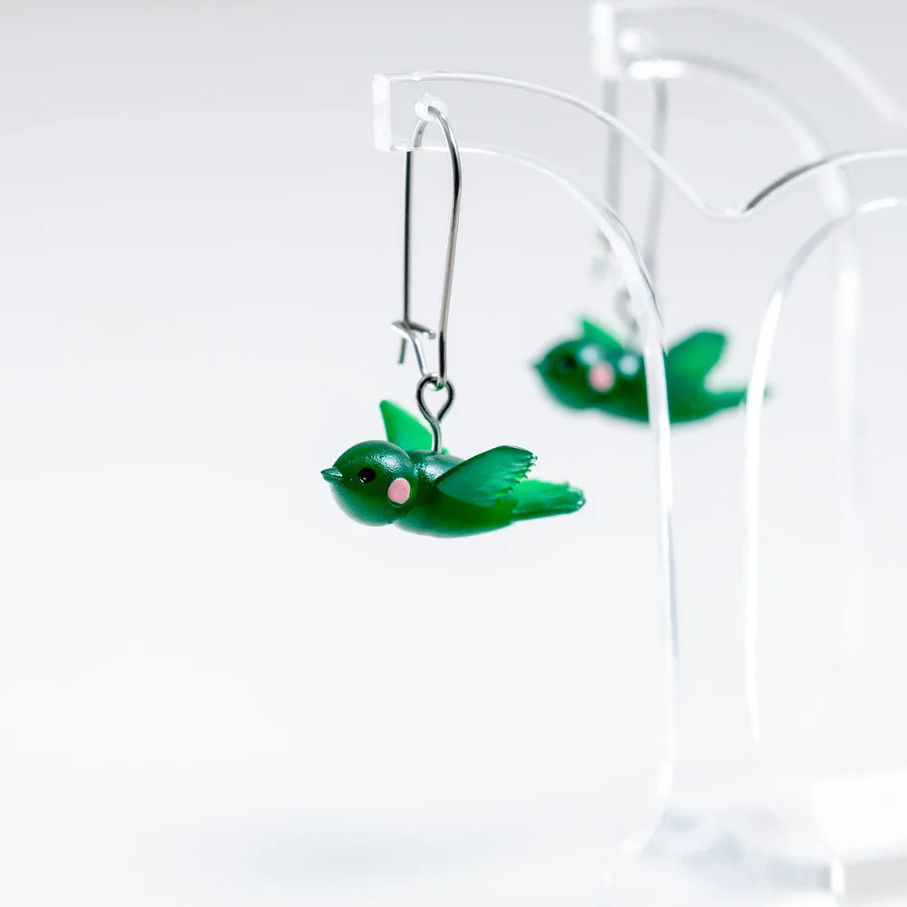CLAIRE ISHINO- Lucky Bird Earrings - Forest Green