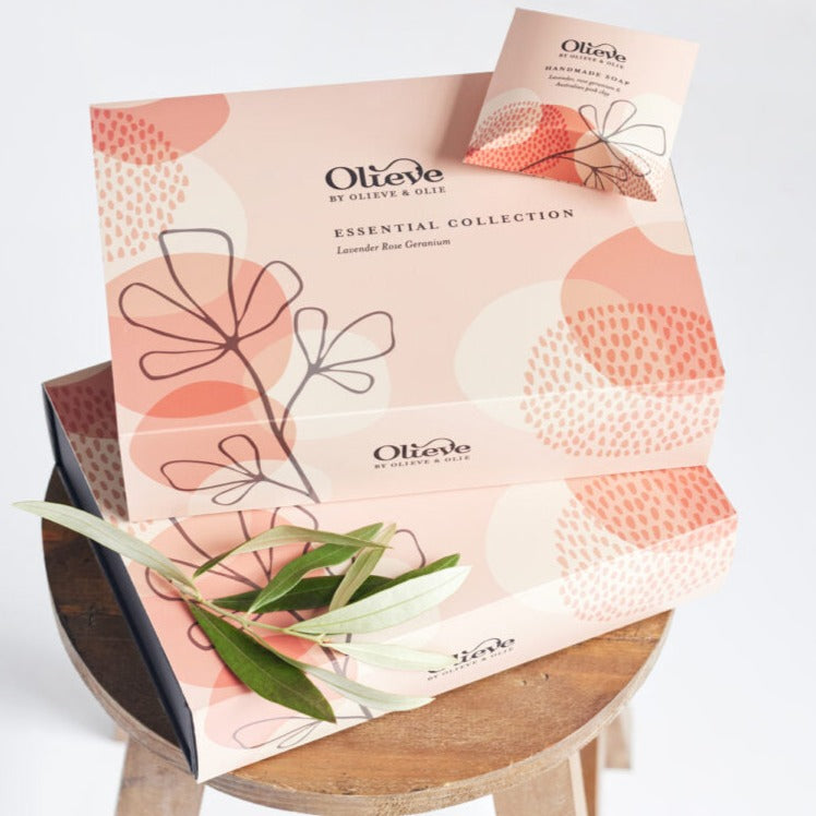 OLIEVE & OLIE- THREE PIECE GIFT BOXES- Lavender Rose Geranium (Pink Box)