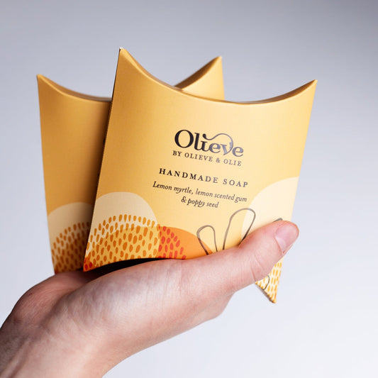 OLIEVE & OLIE- PILLOW BOX SOAPS- Lemon myrtle, Lemon scented gum & Poppy Seed (Orange)