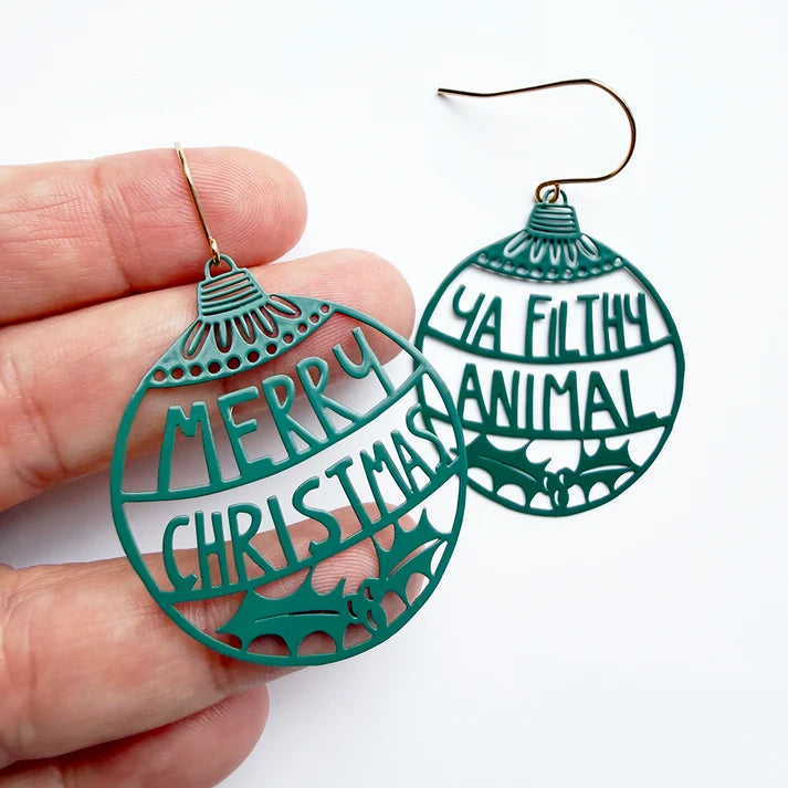 DENZ & CO- Merry Christmas Ya Filthy Animal earring in Spruce Green - DANGLE EARRINGS