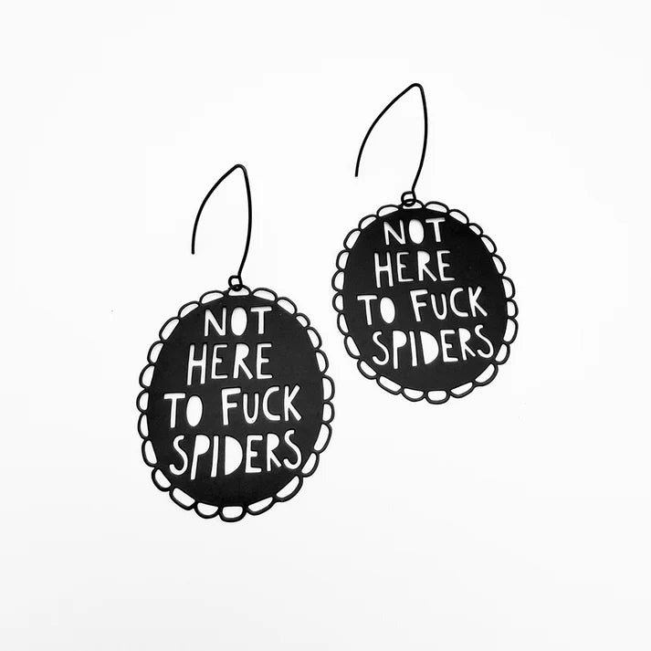 DENZ & CO - "Not Here to F**k Spiders" earrings in Black
