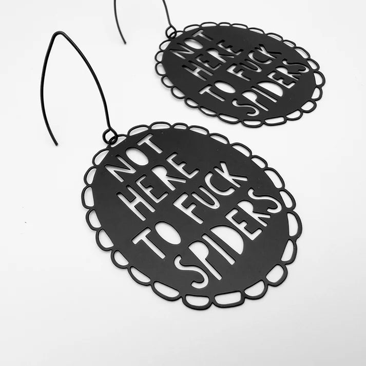 DENZ & CO - "Not Here to F**k Spiders" earrings in Black