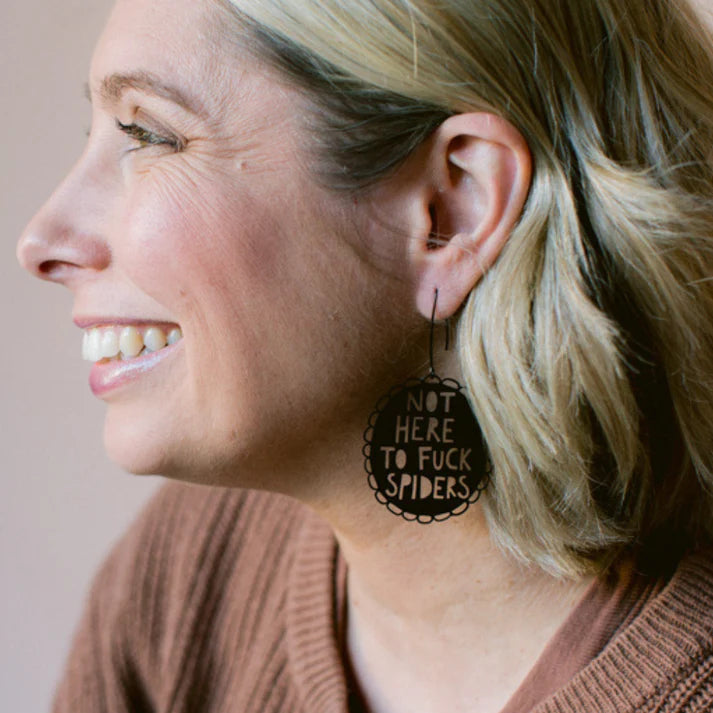 DENZ & CO - "Not Here to F**k Spiders" earrings in Black