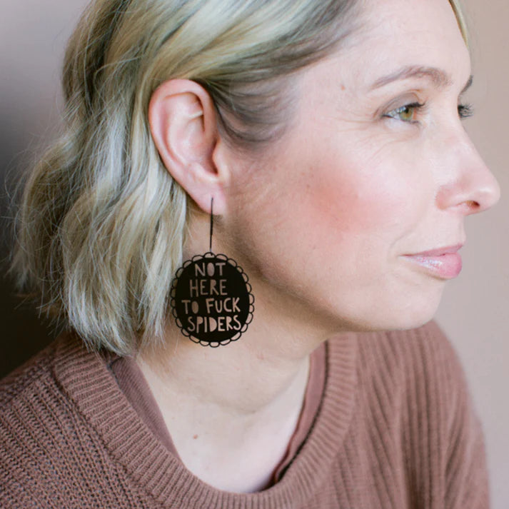 DENZ & CO - "Not Here to F**k Spiders" earrings in Black