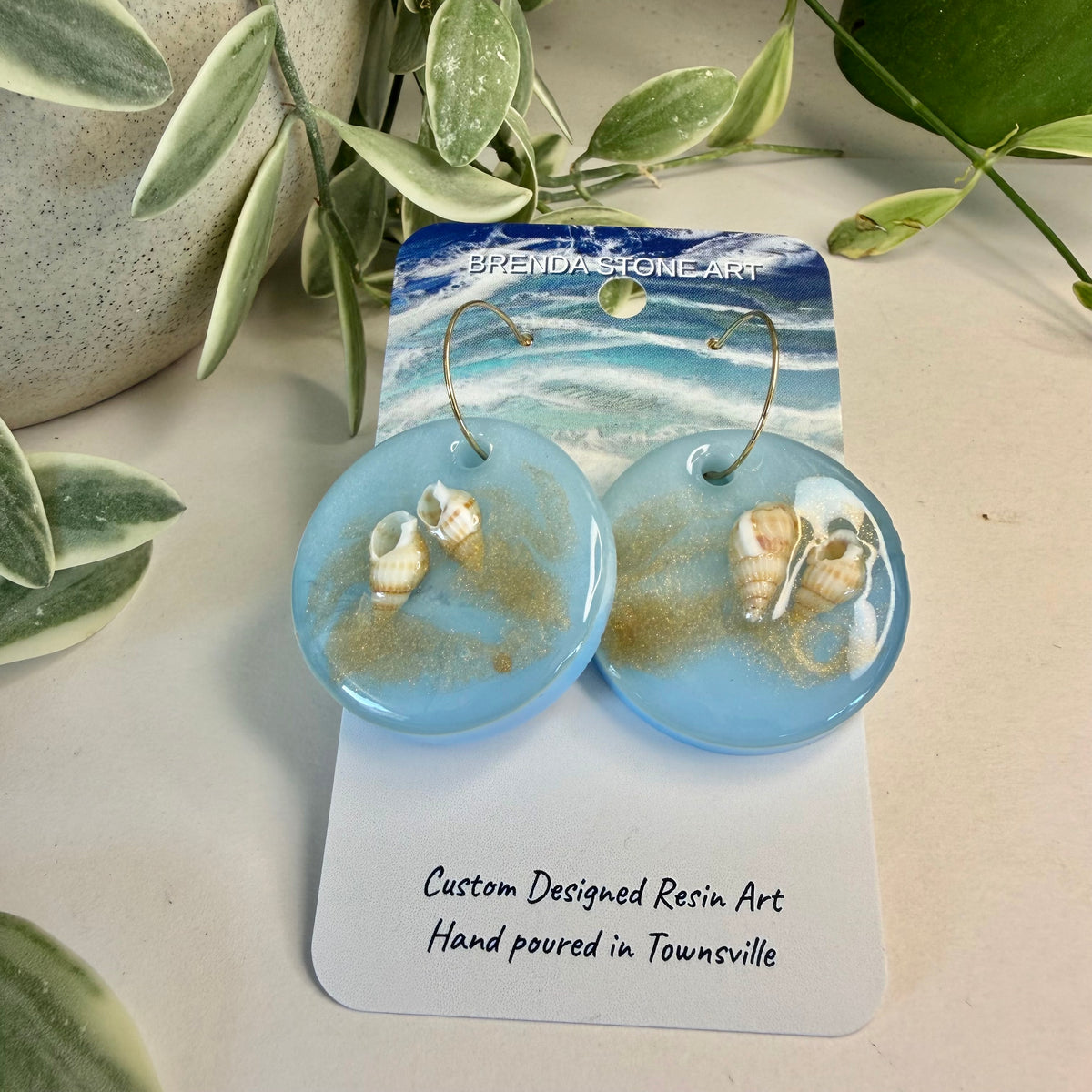 BRENDA STONE ART - Round Ocean Porthole Shell Hoop Earrings 2