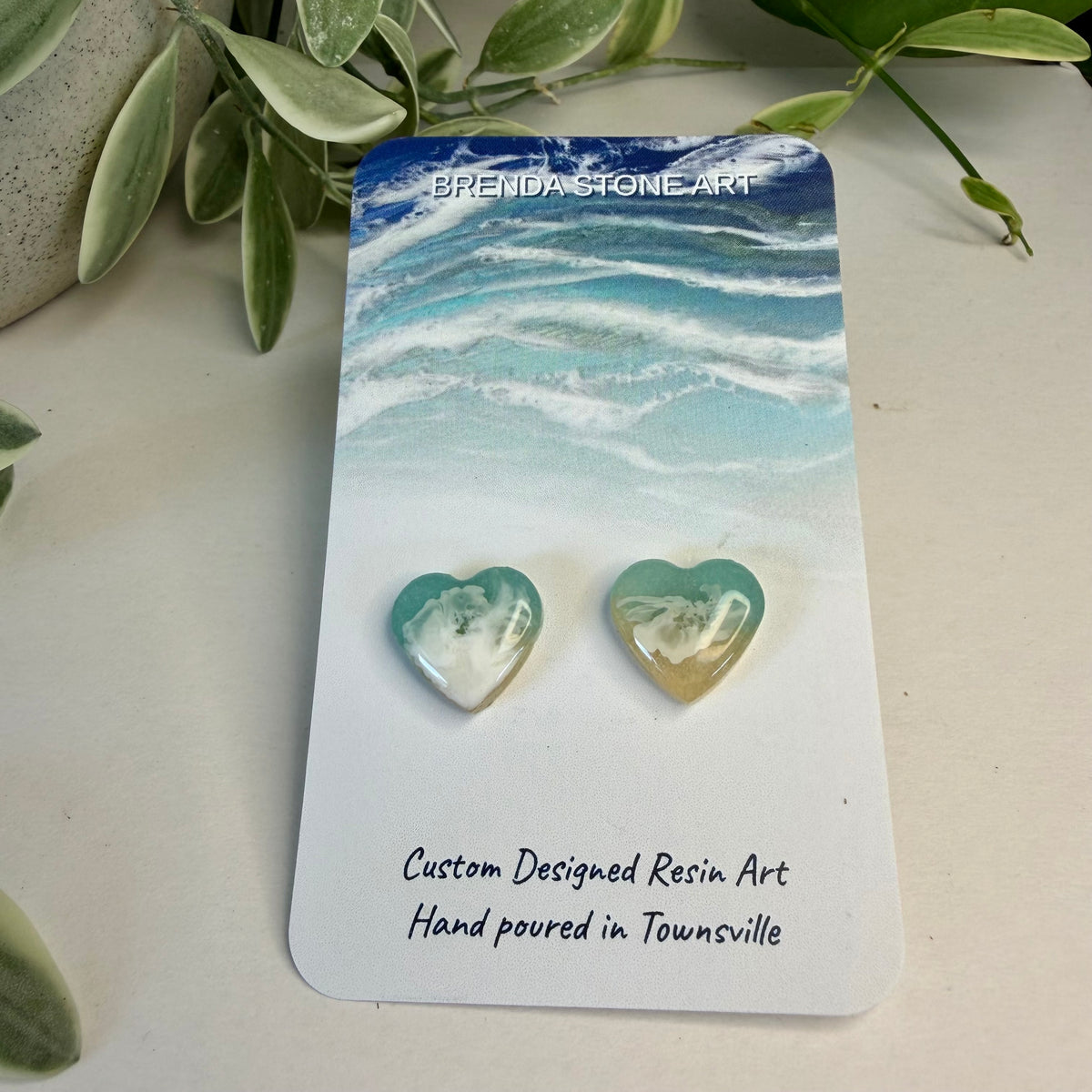 BRENDA STONE ART - Ocean Heart Stud Earrings 5