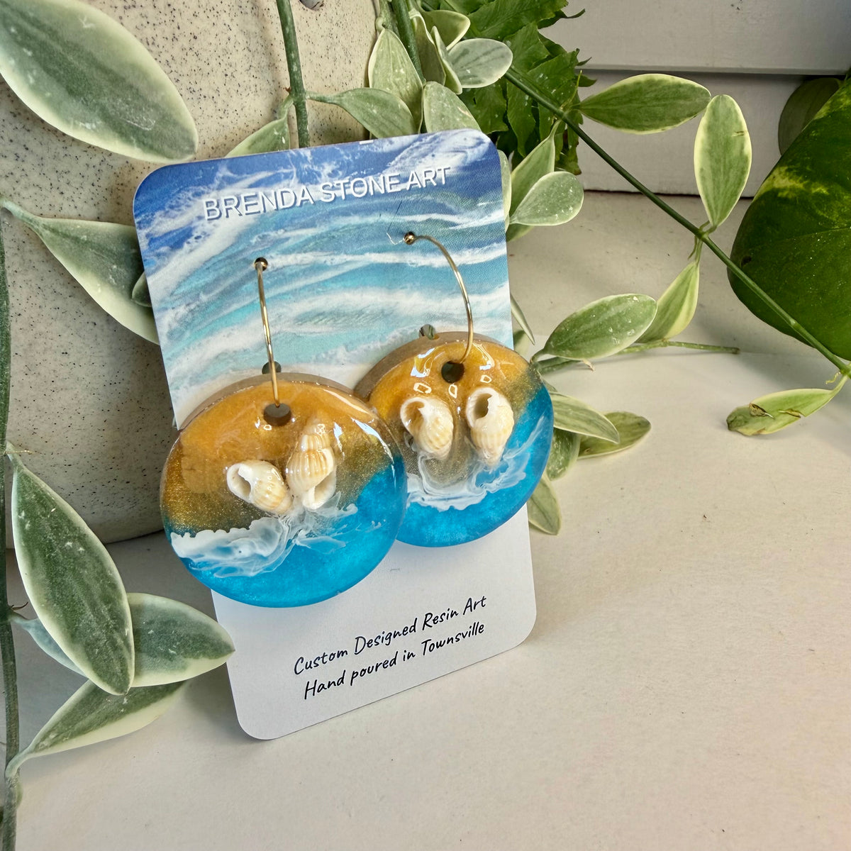 BRENDA STONE ART - Round Ocean Porthole Shell Hoop Earrings 1