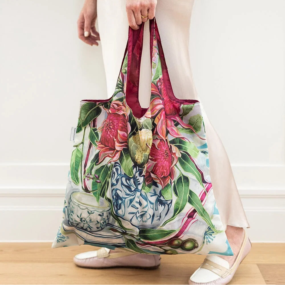 BESPOKE LETTERPRESS - Waratah in Blue - Reusable Large Shopping Bag