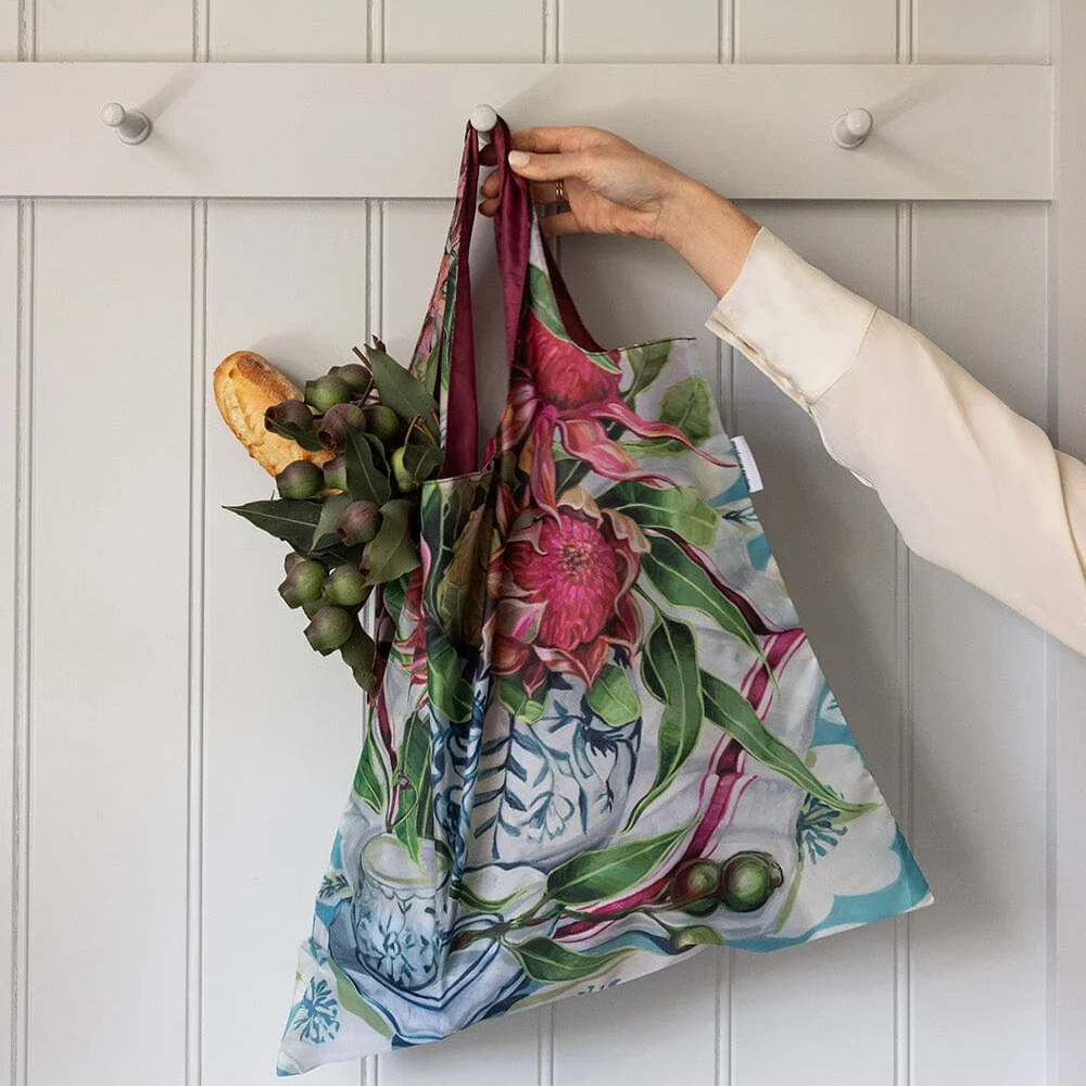 BESPOKE LETTERPRESS - Waratah in Blue - Reusable Large Shopping Bag