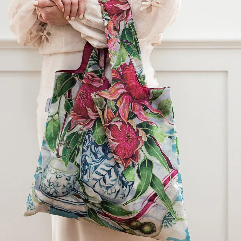 BESPOKE LETTERPRESS - Waratah in Blue - Reusable Large Shopping Bag