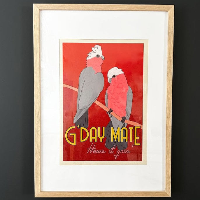 Green Mini Creative - A4 Poster/Print - Galahs: "G'Day Mate"