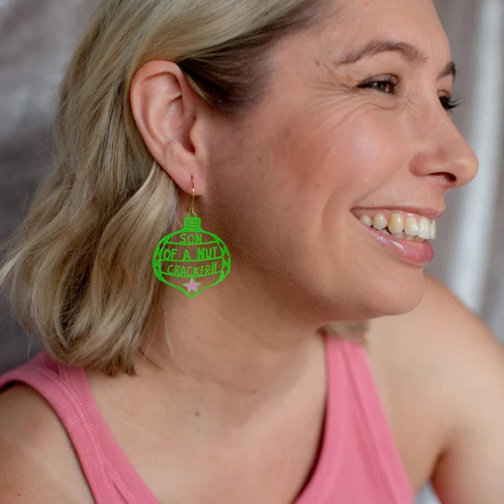 DENZ & CO- Son of a Nutcracker in Lime and Pink - DANGLE EARRINGS