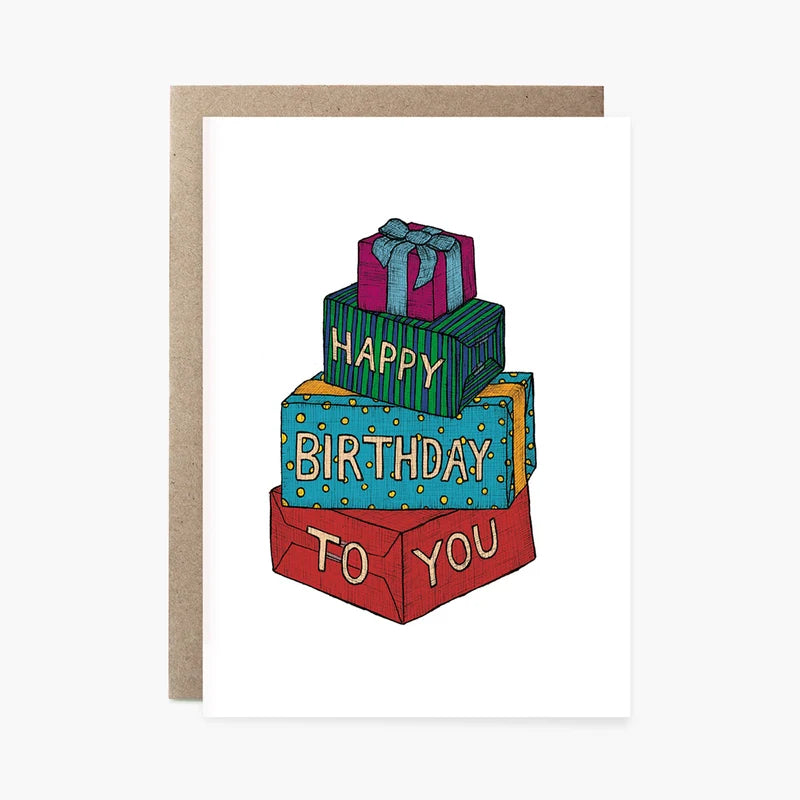 The Nonsense Maker- Stacks of Gifts - Happy Birthday - Greeting Card