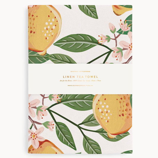BESPOKE LETTERPRESS - "Lemons"- 100% Linen Tea Towel